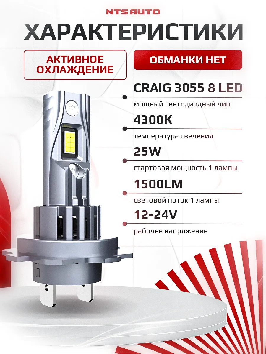 Светодиодные лампы A53 H7/H18 4300К